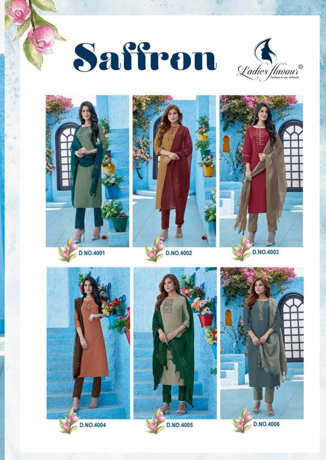 Ladies Flavour Saffron Ethnic Wear Viscose Ready Made Salwar Suit Collection
